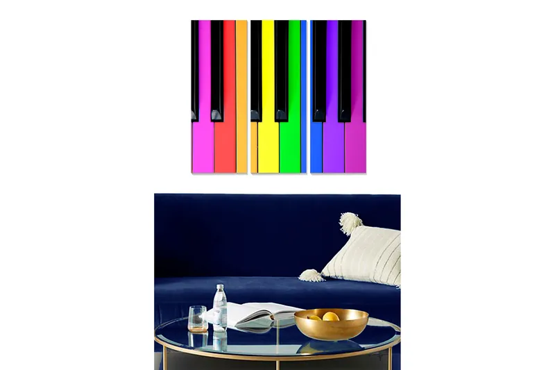 Trælærred 3-delt 50x70 cm - Farverig klaverkomposition - Lilla / Gul / Lyserød - Boligtilbehør - Billeder & kunst - Billeder på lærred