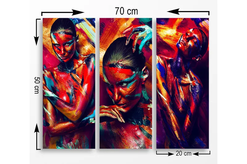 Trælærred 3-delt 50x70 cm - Farverig portrætserie af mennesker med udtryksfulde ansigtsmalerier - Rød / Blå / Orange - Boligtilbehør - Billeder & kunst - Billeder på lærred