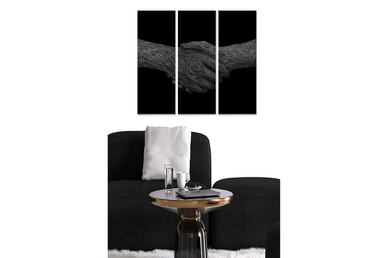 Trælærred 3-delt 50x70 cm - Håndaftryk symboliserer samarbejde og enhed, Sort / Grå