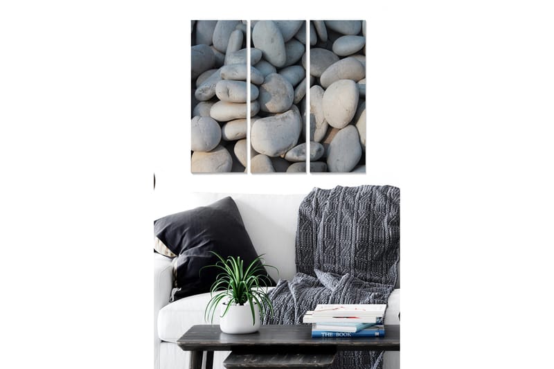 Trælærred 3-delt 50x70 cm - Nærbillede af strandsten, Grå / Lysegrå