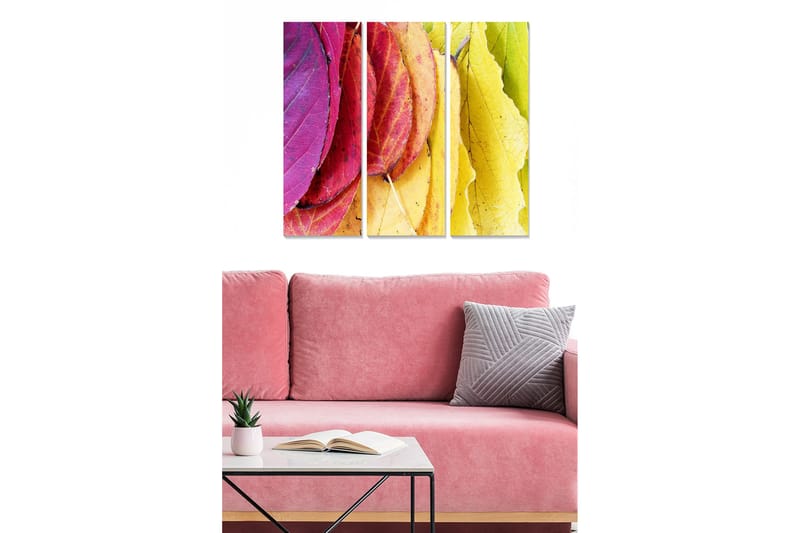 Trælærredstryk 3-delt 50x70 cm - Farverige efterårsblade i forskellige nuancer, Lyserød / Gul / Grøn