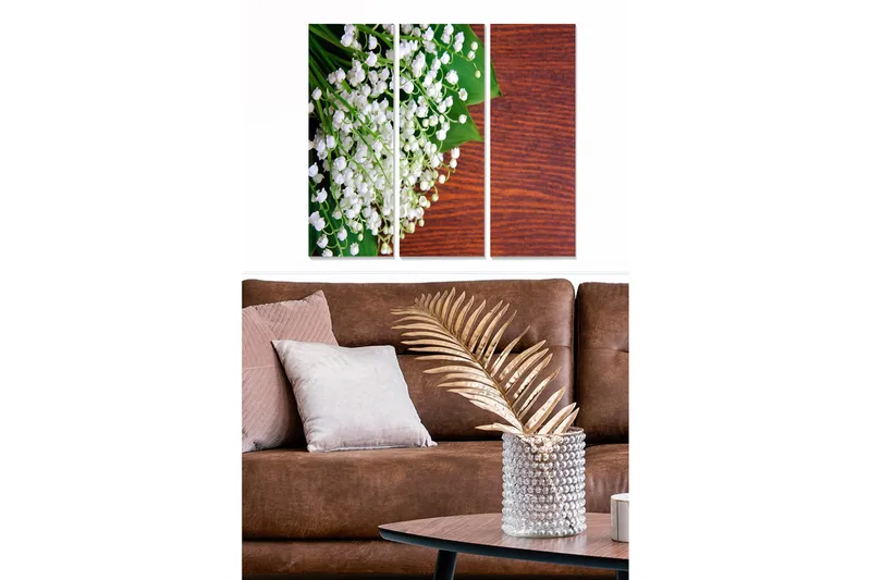 Trælærredstryk 3-delt 50x70 cm - Hvidhalehjort i et grønt miljø, Hvid / Grøn / Brun