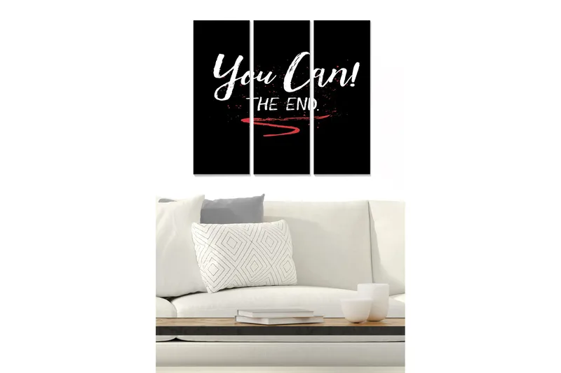 Trælærredstryk 3-delt 50x70 cm - Inspirerende citat med opkald og afslutning - Sort / Hvid / Rød - Boligtilbehør - Billeder & kunst - Billeder på lærred