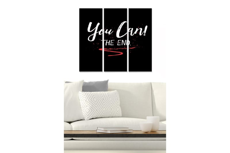 Trælærredstryk 3-delt 50x70 cm - Inspirerende citat med opkald og afslutning, Sort / Hvid / Rød