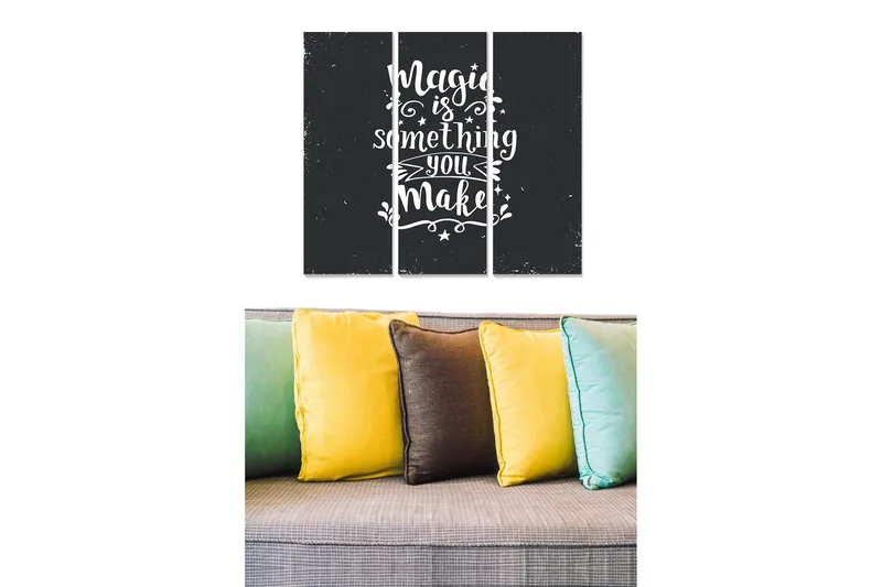 Trælærredstryk 3-delt 50x70 cm - Inspirerende citater om magi og kreativitet, Sort / Hvid