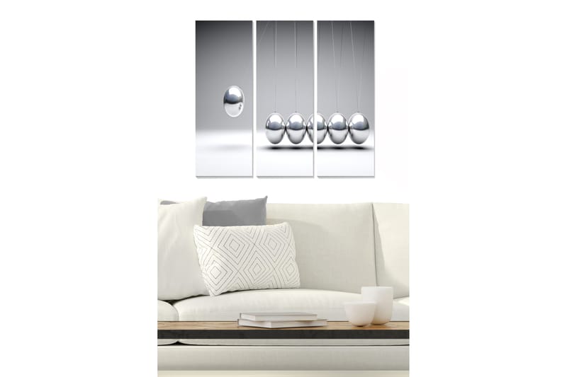Trælærredstryk 3-delt 50x70 cm - Reflekterende kugler i en minimalistisk komposition, Sølv / Grå