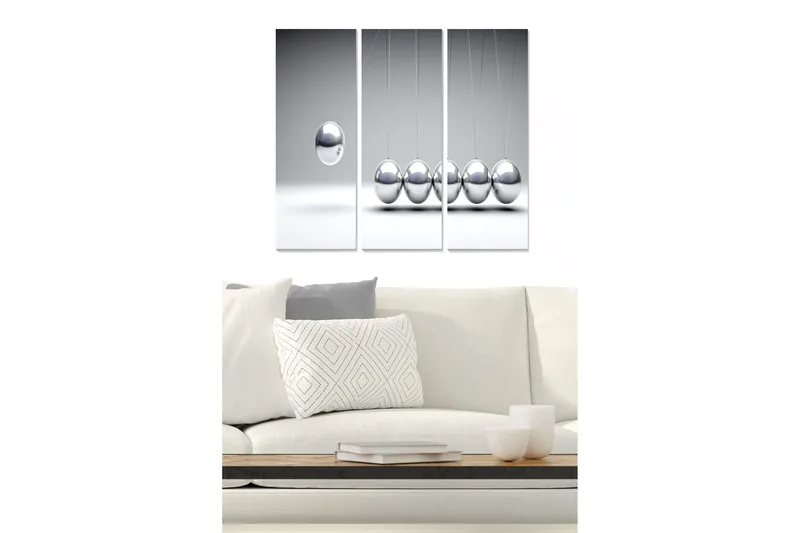 Trælærredstryk 3-delt 50x70 cm - Reflekterende kugler i en minimalistisk komposition, Sølv / Grå