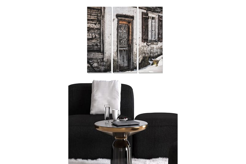 Trælærredstryk 3-delt 50x70 cm - Slidt dør med rustik charme, Grå / Brun / Hvid