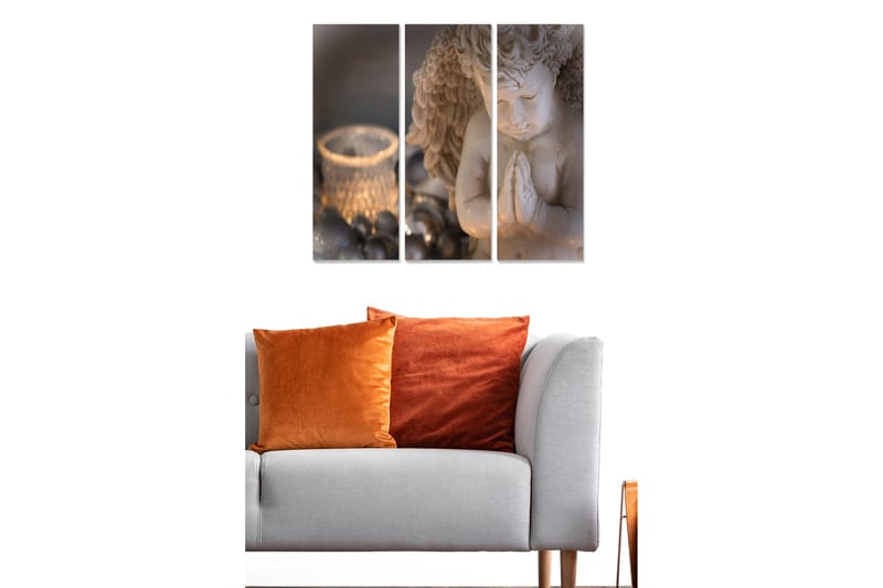 Trælærredstryk 3-delt 50x70 cm - Stående engel med foldede hænder i bøn - Beige / Grå / Sølv - Boligtilbehør - Billeder & kunst - Billeder på lærred