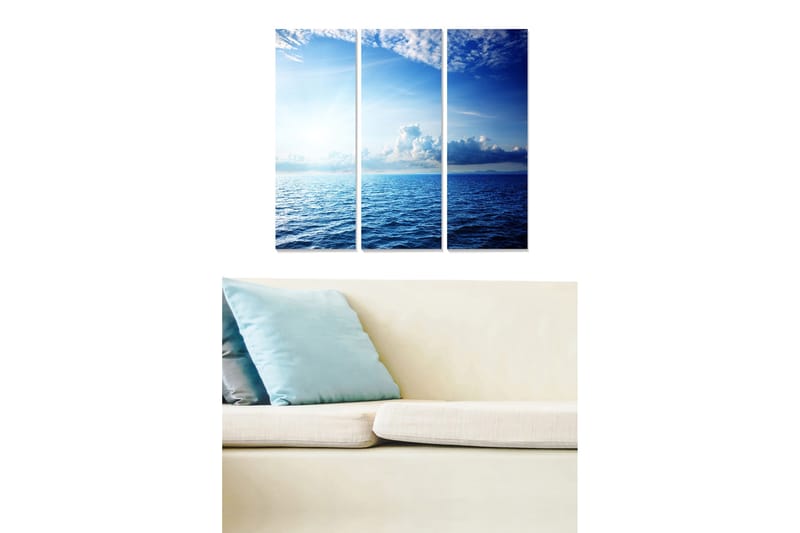 Trælærredstryk 3-delt 50x70 cm - Storslået havudsigt med klare blå nuancer, Blå / Himmelblå / Turkis