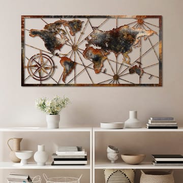 Dekorativ metal-vægdekoration Wallxpert World Map Frame (120 x 60 cm) Brun - Boligtilbehør - Vægdekoration - Skilt - Emaljeskilte