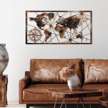 Dekorativ metal-vægdekoration Wallxpert World Map Frame (120 x 60 cm) Brun - Boligtilbehør - Vægdekoration - Skilt - Emaljeskilte