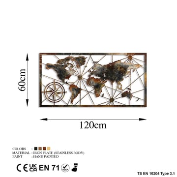 Dekorativ metal-vægdekoration Wallxpert World Map Frame (120 x 60 cm) Brun - Boligtilbehør - Vægdekoration - Skilt - Emaljeskilte