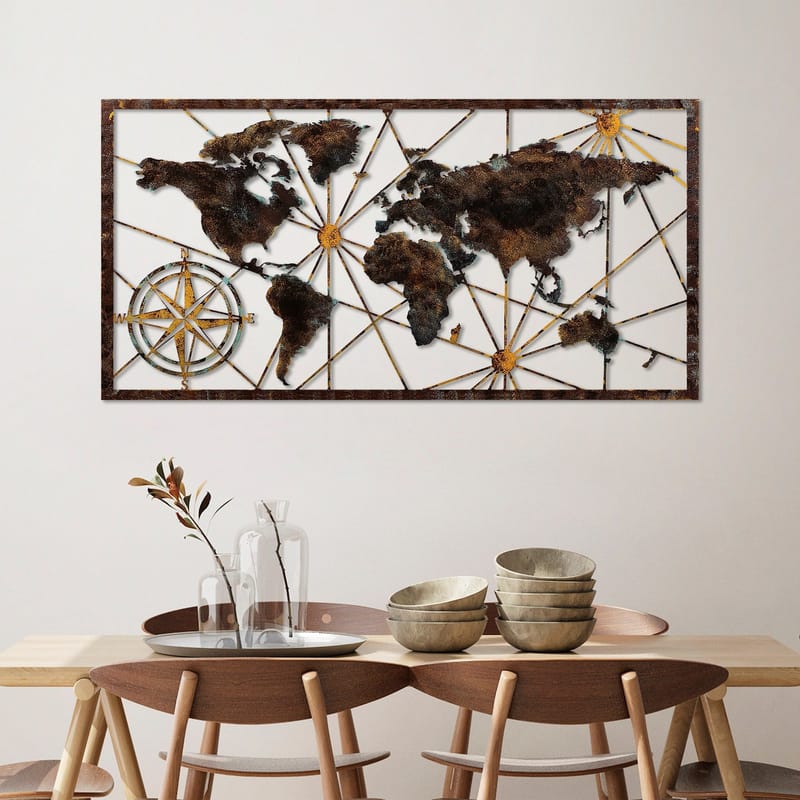 Dekorativ metal-vægdekoration Wallxpert World Map Frame (120 x 60 cm) Sort - Boligtilbehør - Billeder & kunst - Posters & plakater