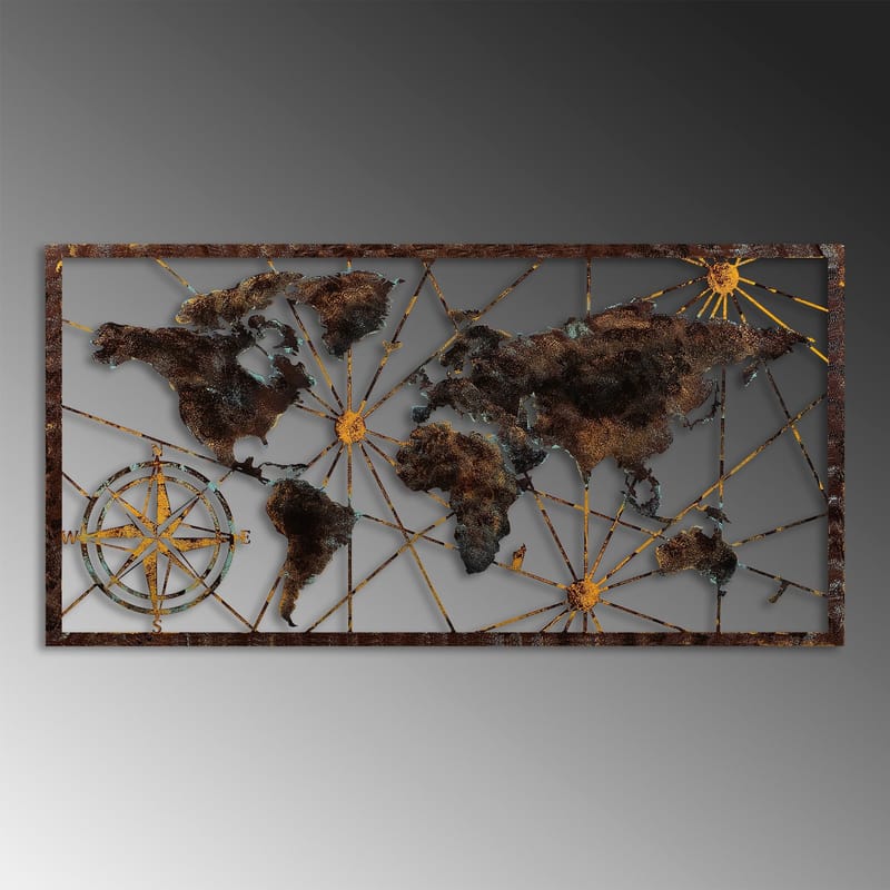 Dekorativ metal-vægdekoration Wallxpert World Map Frame (120 x 60 cm) Sort - Boligtilbehør - Billeder & kunst - Posters & plakater