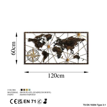 Dekorativ metal-vægdekoration Wallxpert World Map Frame (120 x 60 cm) Sort - Boligtilbehør - Billeder & kunst - Posters & plakater