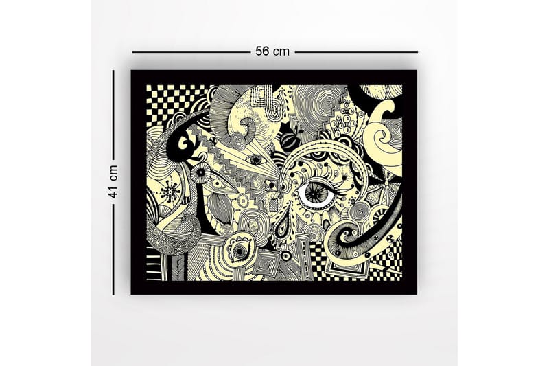 Indrammet lærred i træ - 41x56 cm - Abstrakt komposition med øjne og buede former - Sort / Beige - Boligtilbehør - Billeder & kunst