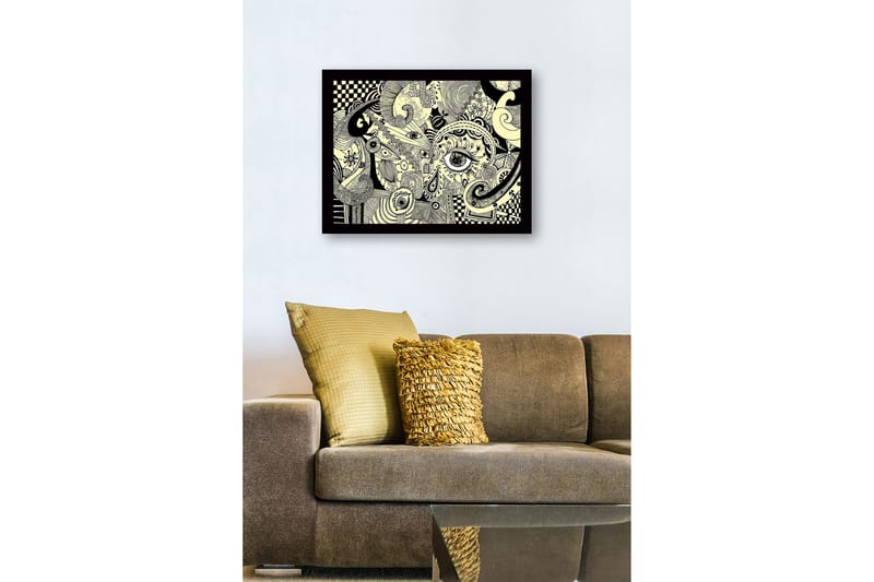 Indrammet lærred i træ - 41x56 cm - Abstrakt komposition med øjne og buede former - Sort / Beige - Boligtilbehør - Billeder & kunst