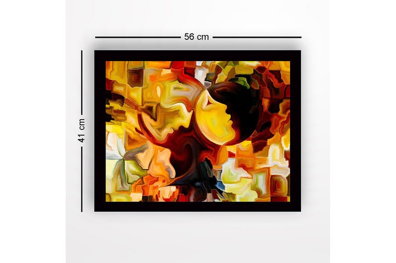 Indrammet lærred i træ - 41x56 cm - Abstrakt komposition med ansigter i kontrastfarver - Guld / Orange / Mørkebrun - Boligtilbehør - Billeder & kunst