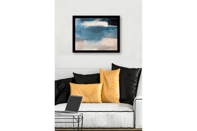 Indrammet lærred i træ - 41x56 cm - Abstrakt komposition med bløde blå nuancer - Blå / Lysegrå / Hvid - Boligtilbehør - Billeder & kunst
