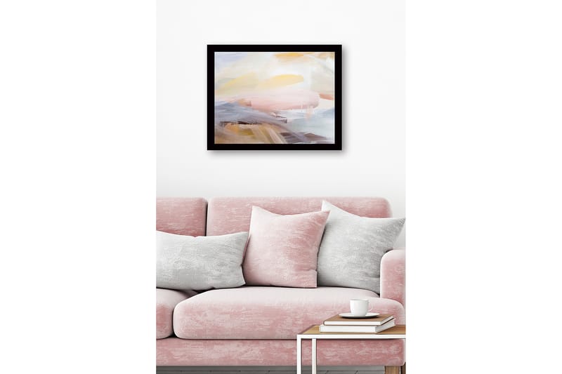 Indrammet lærred i træ - 41x56 cm - Abstrakt komposition med bløde farveovergange - Lys gul / Lys pink / Lys blå - Boligtilbehør - Billeder & kunst