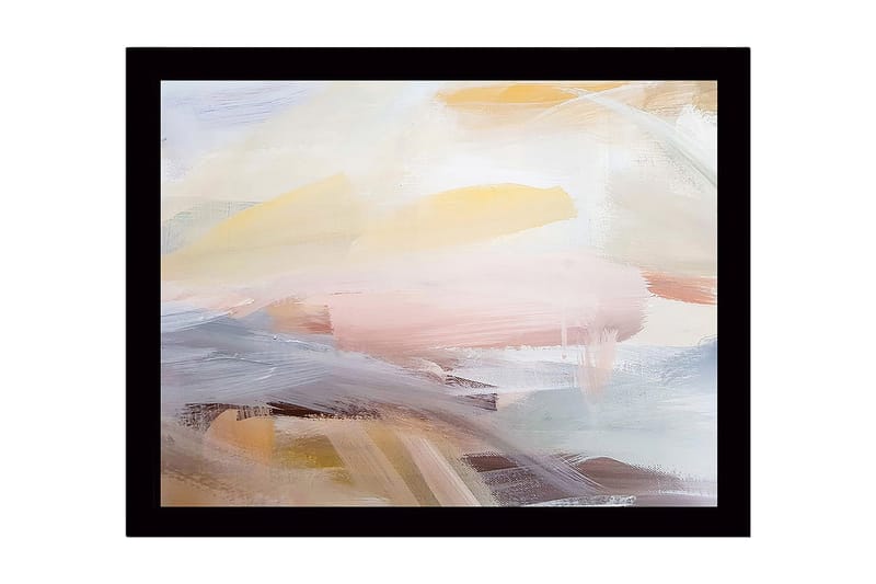 Indrammet lærred i træ - 41x56 cm - Abstrakt komposition med bløde farveovergange, Lys gul / Lys pink / Lys blå