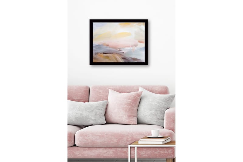 Indrammet lærred i træ - 41x56 cm - Abstrakt komposition med bløde farveovergange - Lys gul / Lys pink / Lys blå - Boligtilbehør - Billeder & kunst