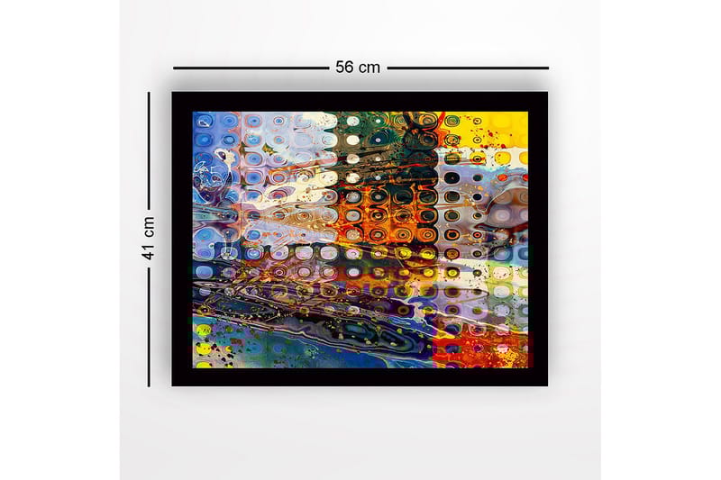 Indrammet lærred i træ - 41x56 cm - Abstrakt komposition med cirkulære former og farverige mønstre - Blå / Orange / Gul - Boligtilbehør - Billeder & kunst