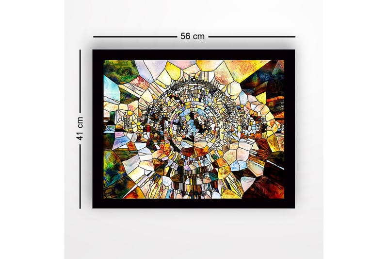 Indrammet lærred i træ - 41x56 cm - Abstrakt komposition med cirkulære former og mosaiklignende struktur - Guld / Brun / Blå - Boligtilbehør - Billeder & kunst