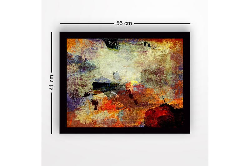 Indrammet lærred i træ - 41x56 cm - Abstrakt komposition med farvede former og teksturer - Rød / Orange / Blå - Boligtilbehør - Billeder & kunst