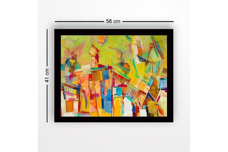 Indrammet lærred i træ - 41x56 cm - Abstrakt komposition med farverige geometriske former - Gul / Orange / Blå - Boligtilbehør - Billeder & kunst