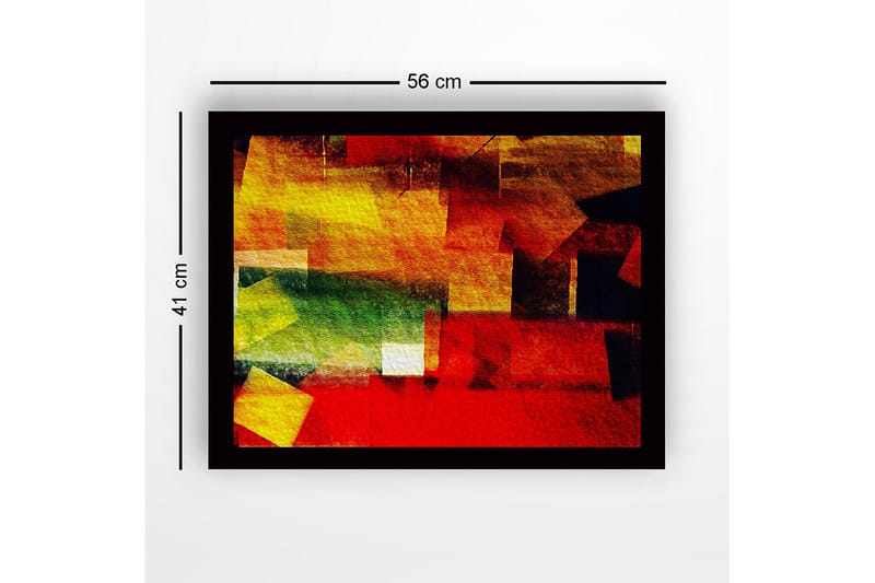 Indrammet lærred i træ - 41x56 cm - Abstrakt komposition med farverige geometriske former - Rød / Gul / Grøn - Boligtilbehør - Billeder & kunst