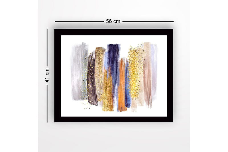 Indrammet lærred i træ - 41x56 cm - Abstrakt komposition med farverige penselstrøg - Guld / Blå / Grå - Boligtilbehør - Billeder & kunst