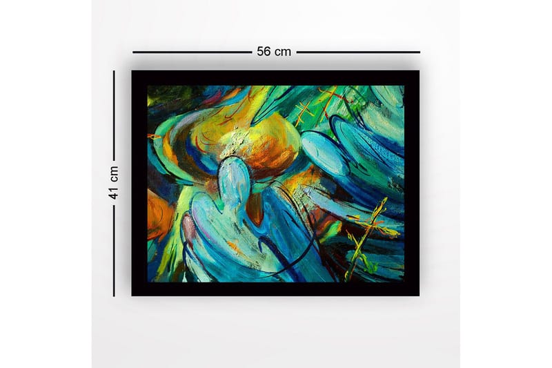 Indrammet lærred i træ - 41x56 cm - Abstrakt komposition med flydende former og farver - Turkis / Orange / Grøn - Boligtilbehør - Billeder & kunst