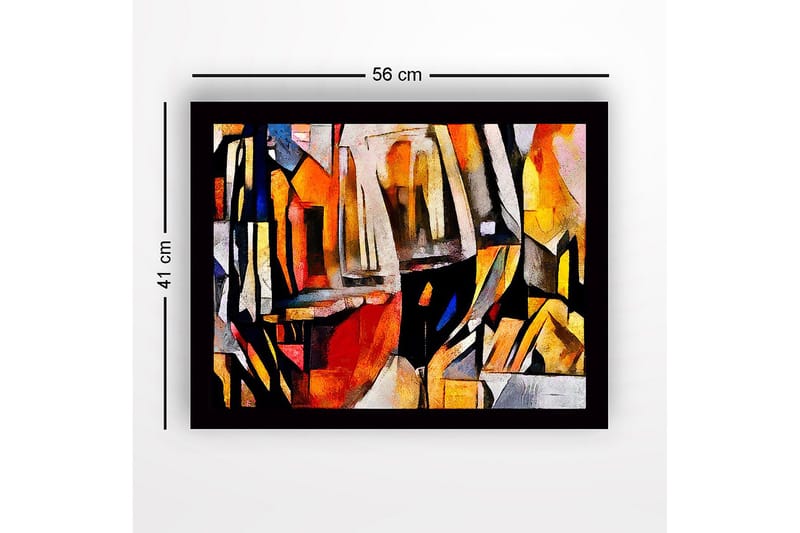 Indrammet lærred i træ - 41x56 cm - Abstrakt komposition med geometriske former og farvede overflader - Orange / Sort / Grå - Boligtilbehør - Billeder & kunst