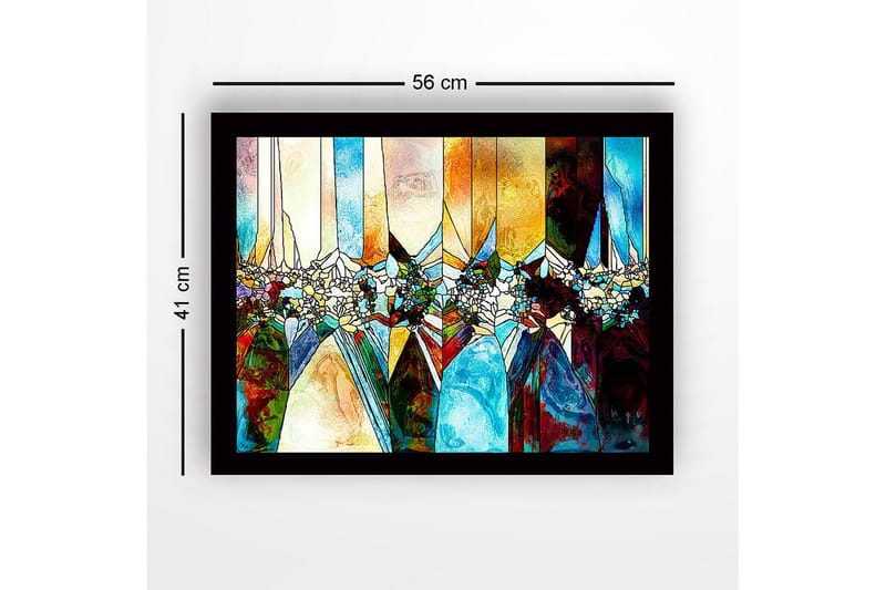 Indrammet lærred i træ - 41x56 cm - Abstrakt komposition med geometriske former og farvede sektioner - Blå / Orange / Grøn - Boligtilbehør - Billeder & kunst