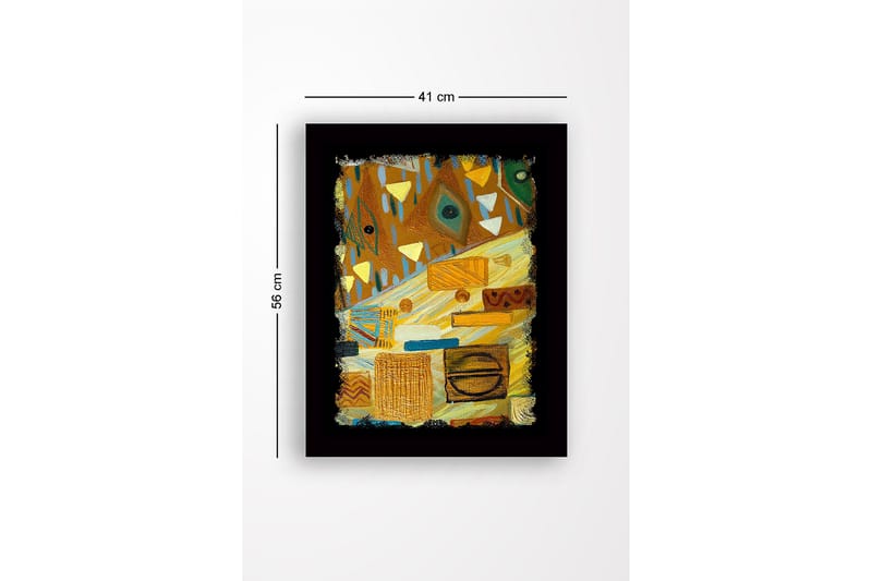 Indrammet lærred i træ - 41x56 cm - Abstrakt komposition med geometriske former og mønstre - Guld / Brun / Grøn - Boligtilbehør - Billeder & kunst