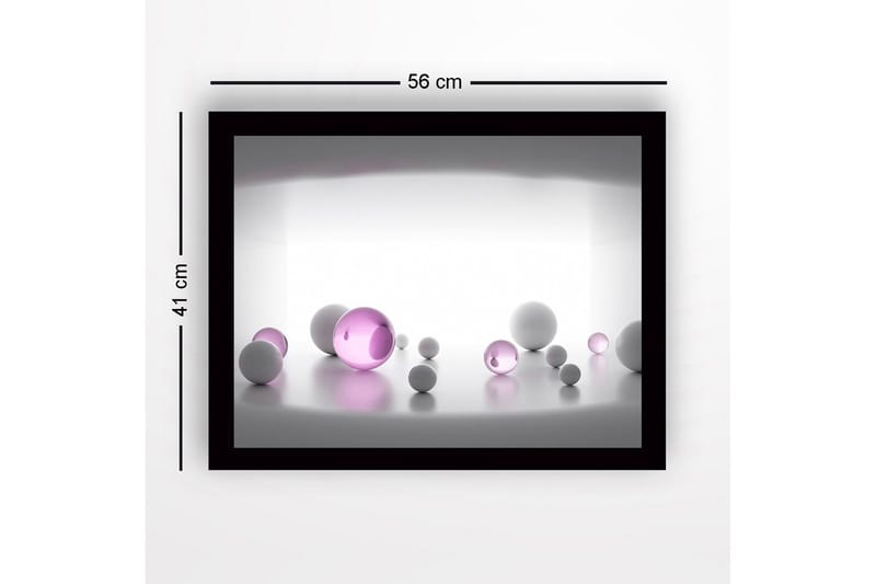 Indrammet lærred i træ - 41x56 cm - Abstrakt komposition med sfæriske former i forskellige størrelser - Hvid / Lilla - Boligtilbehør - Billeder & kunst