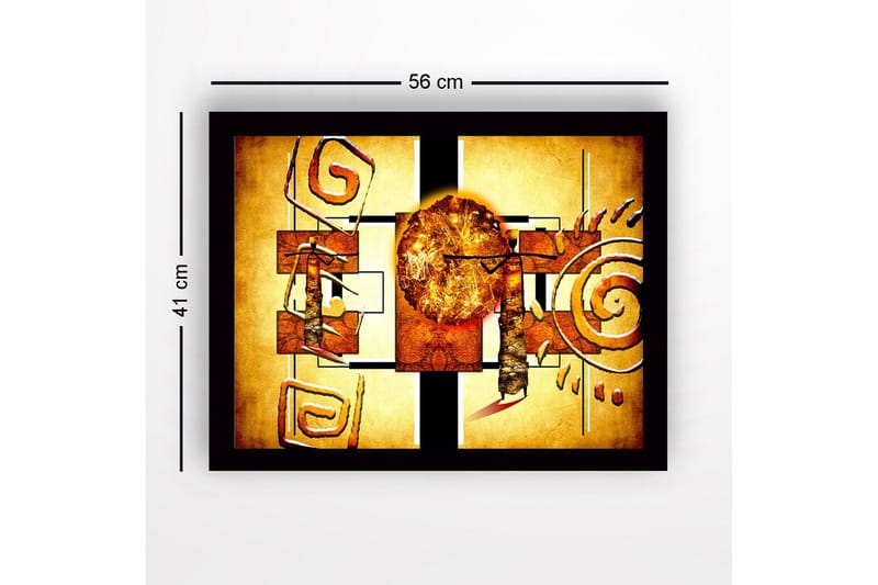 Indrammet lærred i træ - 41x56 cm - Abstrakt komposition med solsymbolik og geometriske former - Guld / Orange / Brun - Boligtilbehør - Billeder & kunst