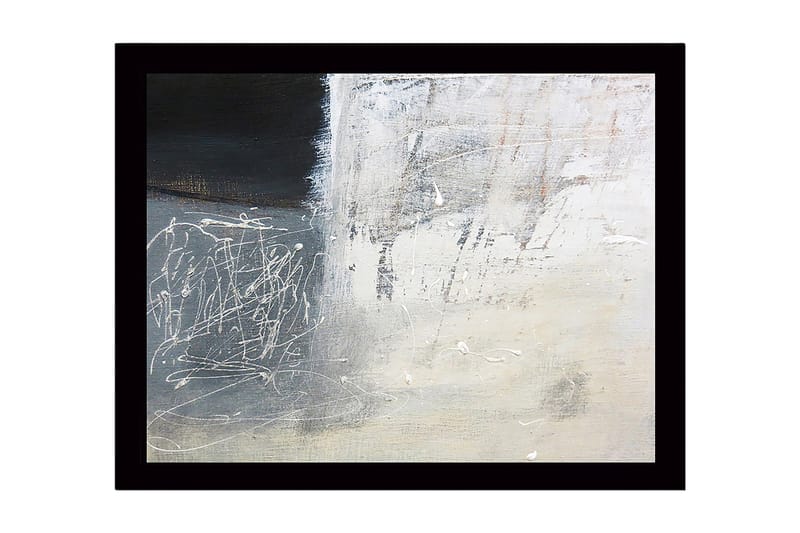 Indrammet lærred i træ - 41x56 cm - Abstrakt komposition med sorte og hvide nuancer, Sort / Hvid / Grå
