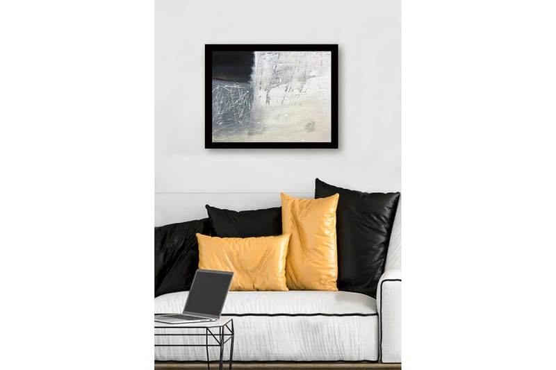 Indrammet lærred i træ - 41x56 cm - Abstrakt komposition med sorte og hvide nuancer - Sort / Hvid / Grå - Boligtilbehør - Billeder & kunst