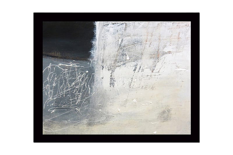 Indrammet lærred i træ - 41x56 cm - Abstrakt komposition med sorte og hvide nuancer, Sort / Hvid / Grå