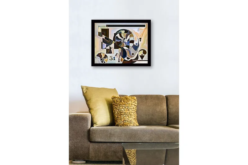 Indrammet lærred i træ - 41x56 cm - Abstrakt komposition med spiraler og geometriske former - Sort / Hvid / Brun - Boligtilbehør - Billeder & kunst