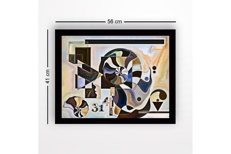 Indrammet lærred i træ - 41x56 cm - Abstrakt komposition med spiraler og geometriske former - Sort / Hvid / Brun - Boligtilbehør - Billeder & kunst