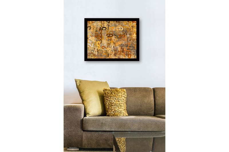 Indrammet lærred i træ - 41x56 cm - Abstrakt komposition med tal i forskellige størrelser - Guld / Brun / Beige - Boligtilbehør - Billeder & kunst