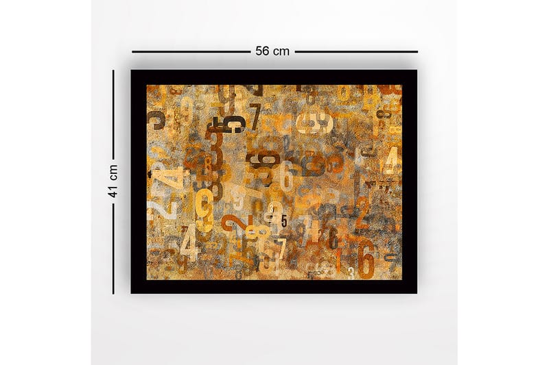 Indrammet lærred i træ - 41x56 cm - Abstrakt komposition med tal i forskellige størrelser - Guld / Brun / Beige - Boligtilbehør - Billeder & kunst