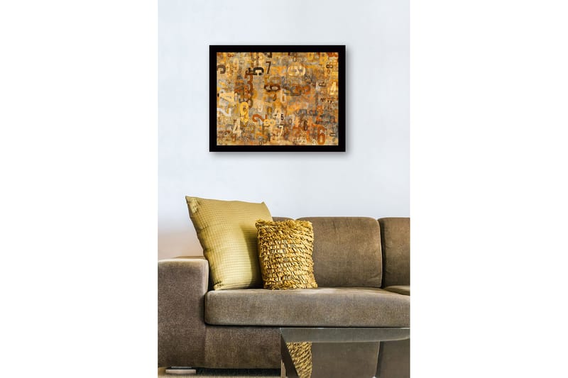 Indrammet lærred i træ - 41x56 cm - Abstrakt komposition med tal i forskellige størrelser - Guld / Brun / Beige - Boligtilbehør - Billeder & kunst