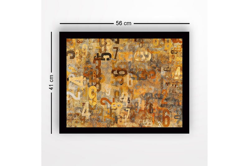 Indrammet lærred i træ - 41x56 cm - Abstrakt komposition med tal i forskellige størrelser - Guld / Brun / Beige - Boligtilbehør - Billeder & kunst