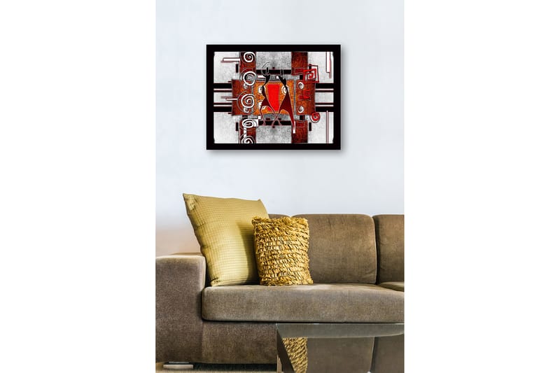 Indrammet lærred i træ - 41x56 cm - Abstrakt komposition med to dansende figurer - Rød / Sort / Hvid - Boligtilbehør - Billeder & kunst