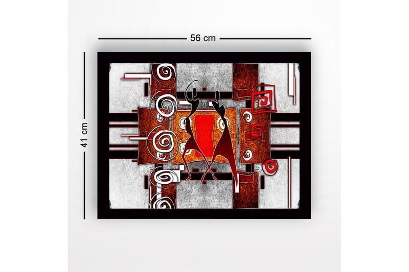 Indrammet lærred i træ - 41x56 cm - Abstrakt komposition med to dansende figurer - Rød / Sort / Hvid - Boligtilbehør - Billeder & kunst